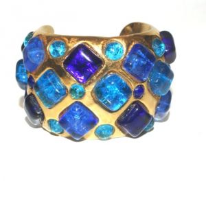 Chanel Gold Tone Blue Gripoix Cuff Bracelet.jpg